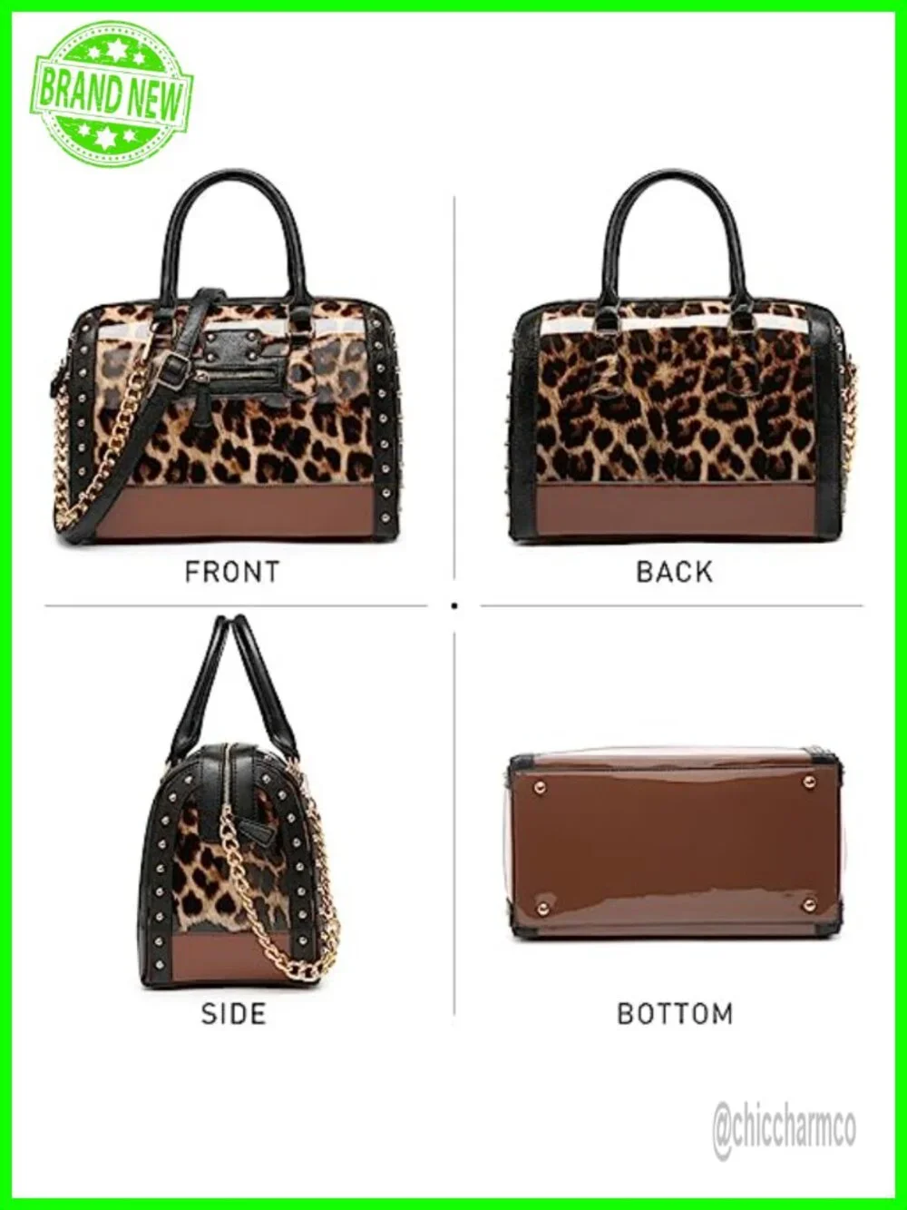 Shiny Patent Faux Leather Barrel Satchel Handbag Rivet Top Handle Shoulder Purse